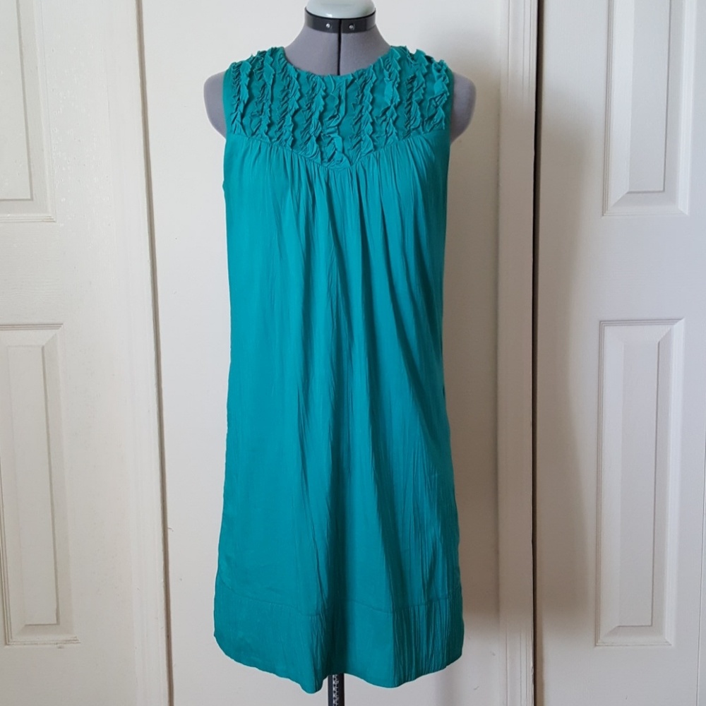 CALVIN KLEIN crinkle cotton, shift dress in "Jade"
